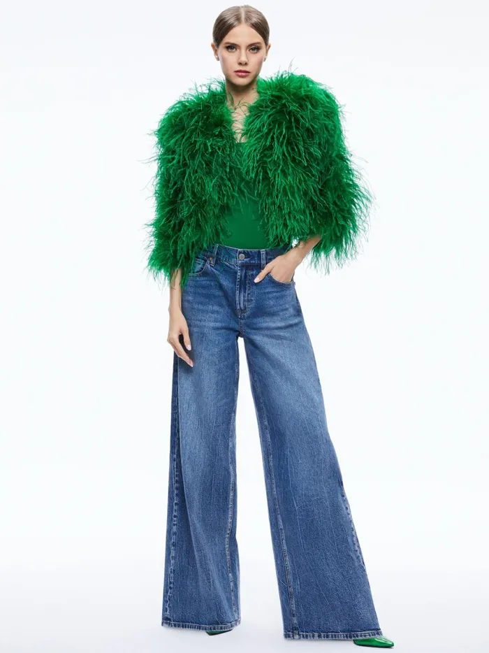 Womens Jackets Coats Alice Olivia Kidman Feather Jacket Emerald