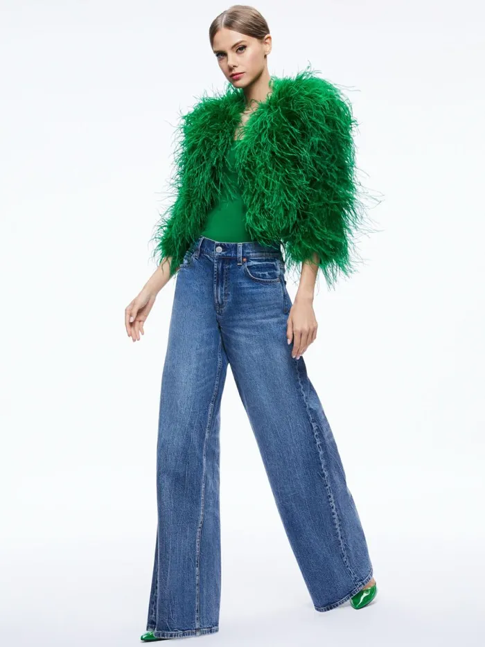 Womens Jackets Coats Alice Olivia Kidman Feather Jacket Emerald