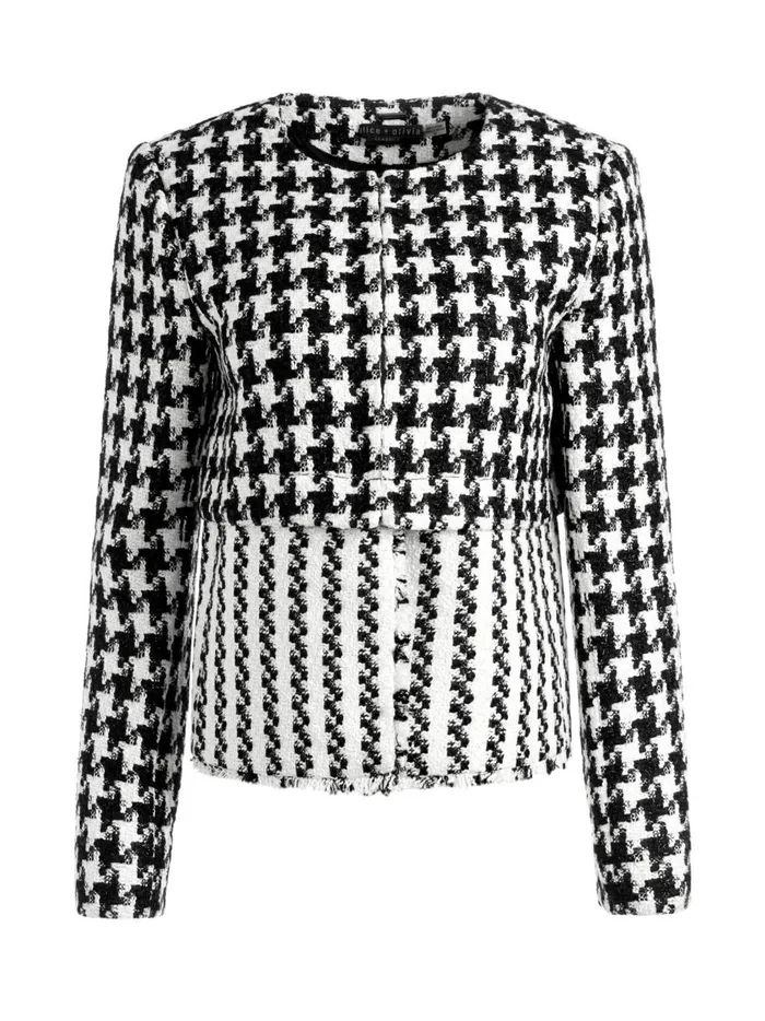 Womens Jackets Coats Alice Olivia Kidman TwoFer Tweed Jacket Blackoff White