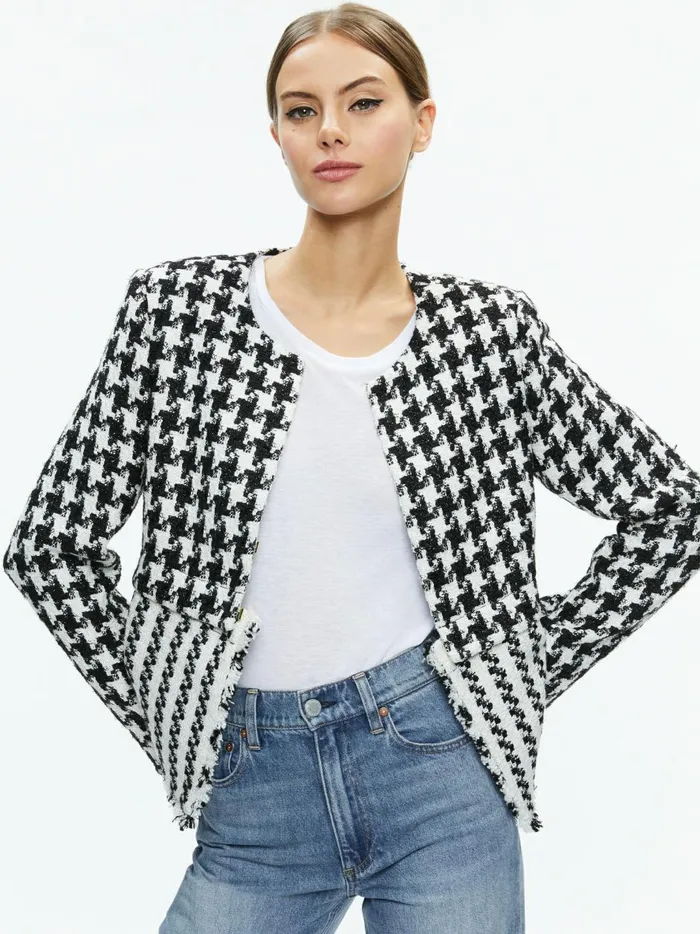 Womens Jackets Coats Alice Olivia Kidman TwoFer Tweed Jacket Blackoff White