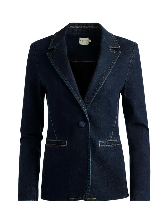 Womens Jackets Coats Alice Olivia Macey Denim Fitted Blazer Dark Rinse