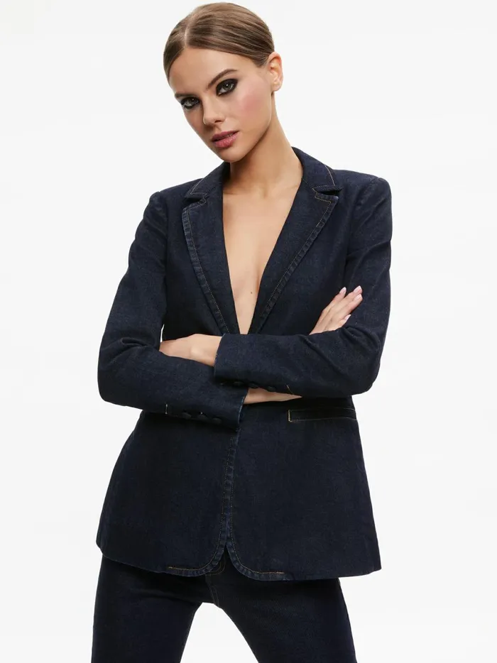 Womens Jackets Coats Alice Olivia Macey Denim Fitted Blazer Dark Rinse