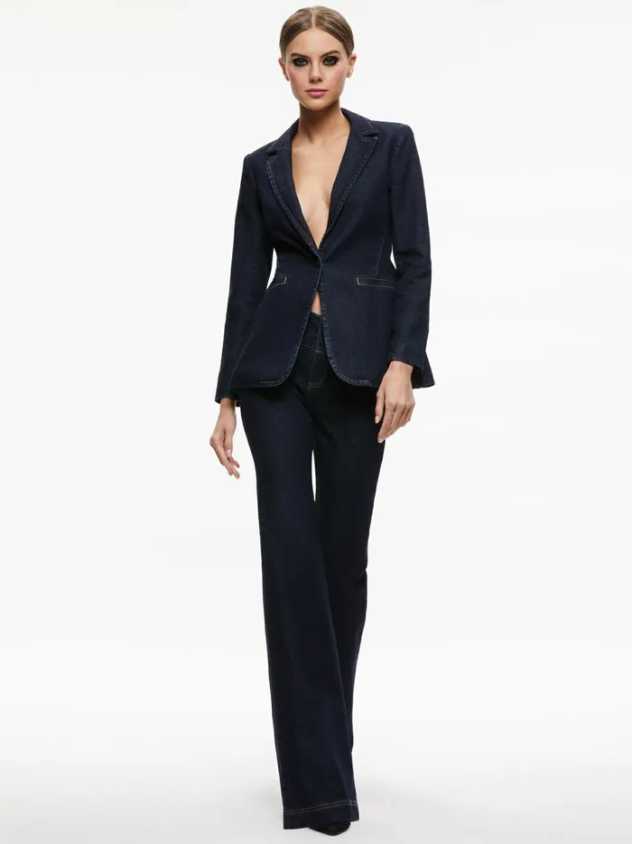 Womens Jackets Coats Alice Olivia Macey Denim Fitted Blazer Dark Rinse