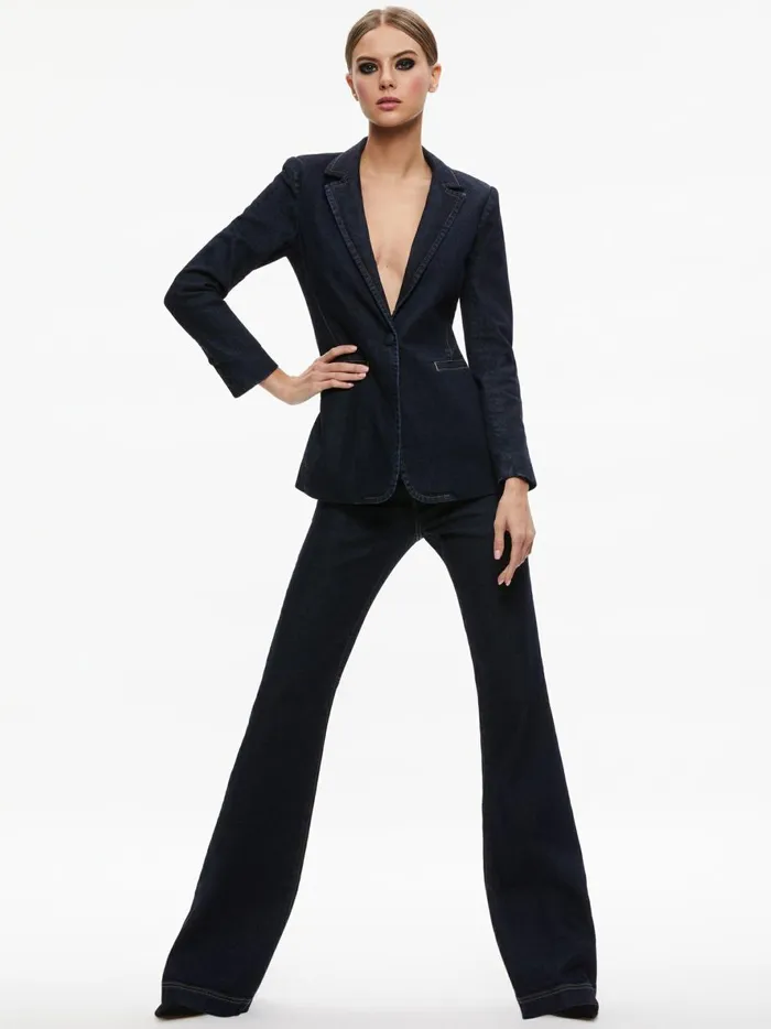 Womens Jackets Coats Alice Olivia Macey Denim Fitted Blazer Dark Rinse