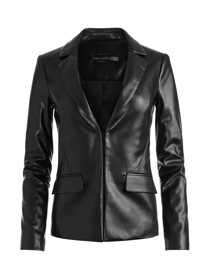Womens Jackets Coats Alice Olivia Mya Vegan Leather Notch Collar Blazer Black Womens Jackets Coats Alice Olivia Mya Vegan Leather Notch Collar Blazer Black