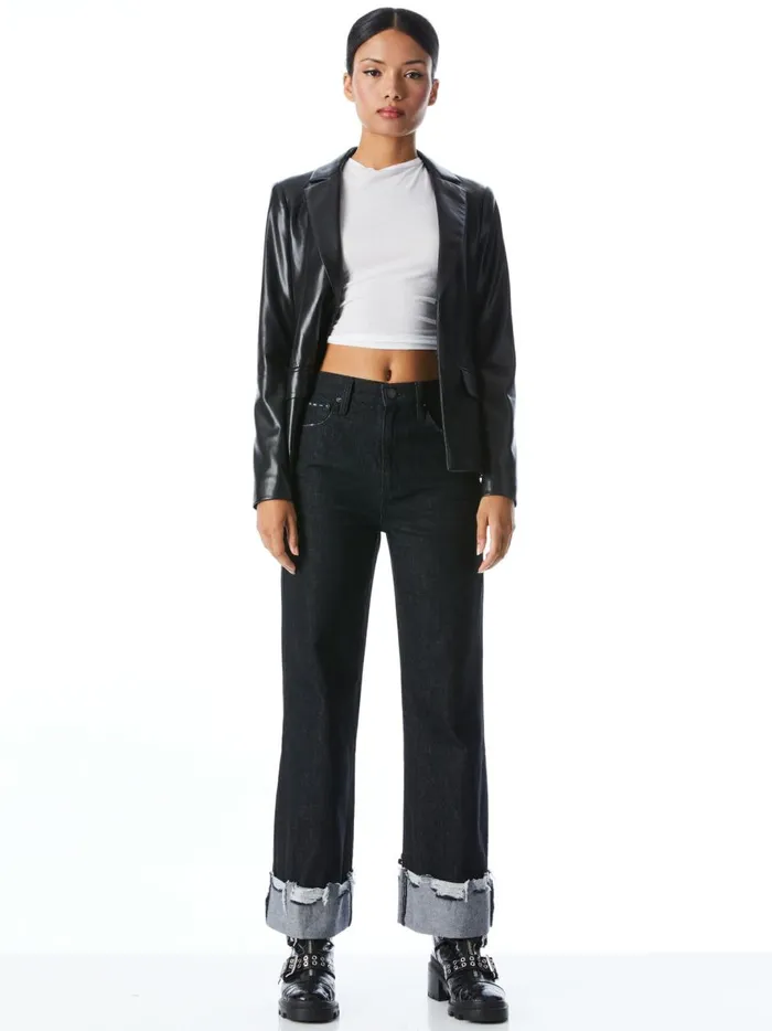 Womens Jackets Coats Alice Olivia Mya Vegan Leather Notch Collar Blazer Black