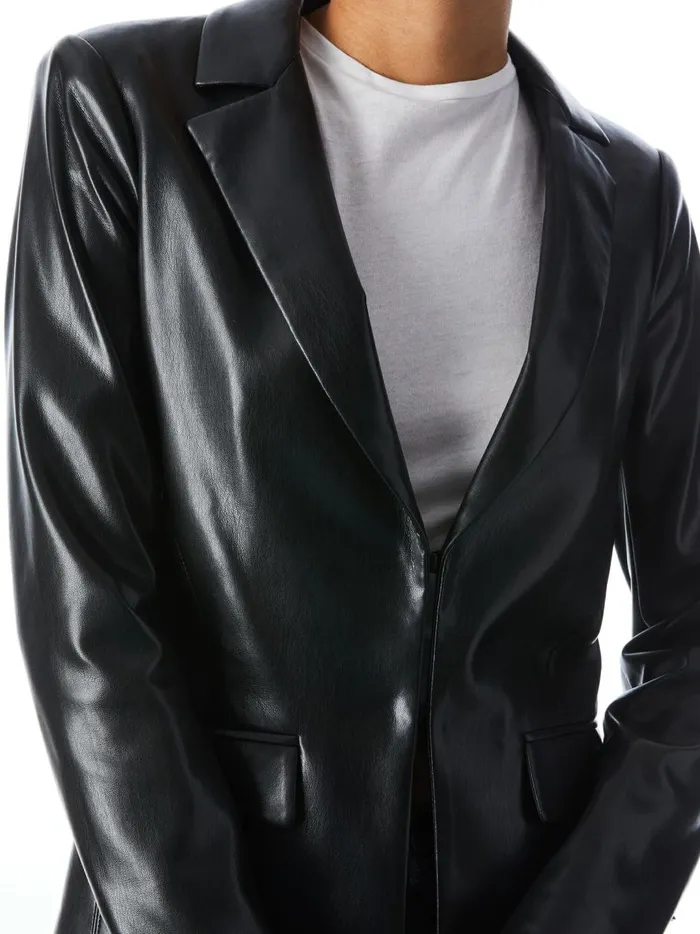 Womens Jackets Coats Alice Olivia Mya Vegan Leather Notch Collar Blazer Black