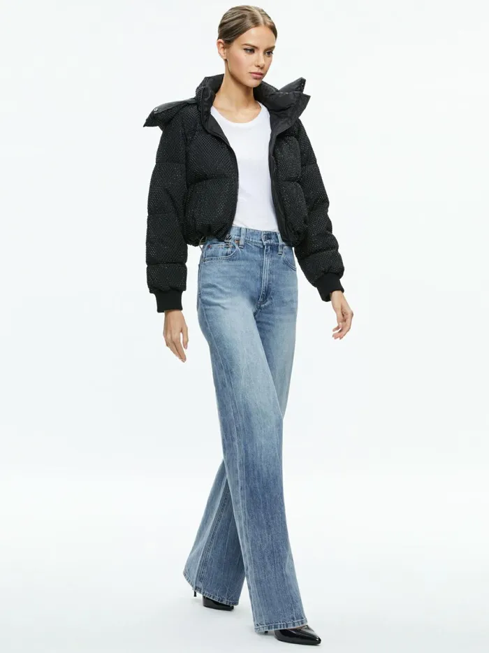 Womens Jackets Coats Alice Olivia Robena Crystal Embellished Cropped Puffer Black Womens Jackets Coats Alice Olivia Robena Crystal Embellished Cropped Puffer Black