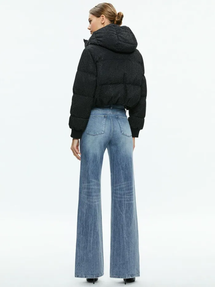 Womens Jackets Coats Alice Olivia Robena Crystal Embellished Cropped Puffer Black