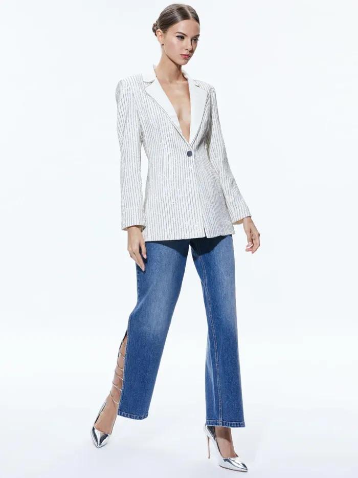 Womens Jackets Coats Alice Olivia Yona Pinstripe Embellished Blazer Ecrucrystal Womens Jackets Coats Alice Olivia Yona Pinstripe Embellished Blazer Ecrucrystal