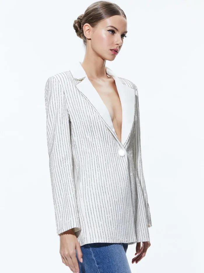 Womens Jackets Coats Alice Olivia Yona Pinstripe Embellished Blazer Ecrucrystal