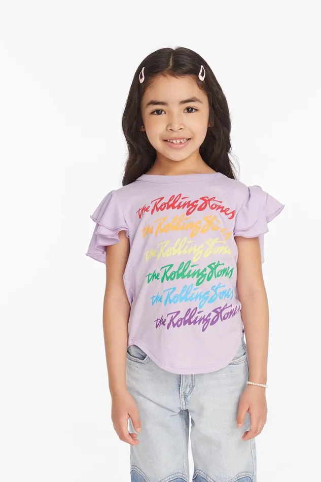 WomensKids Chaser Brand Music Rolling Stones Rainbow Script Girls Tee