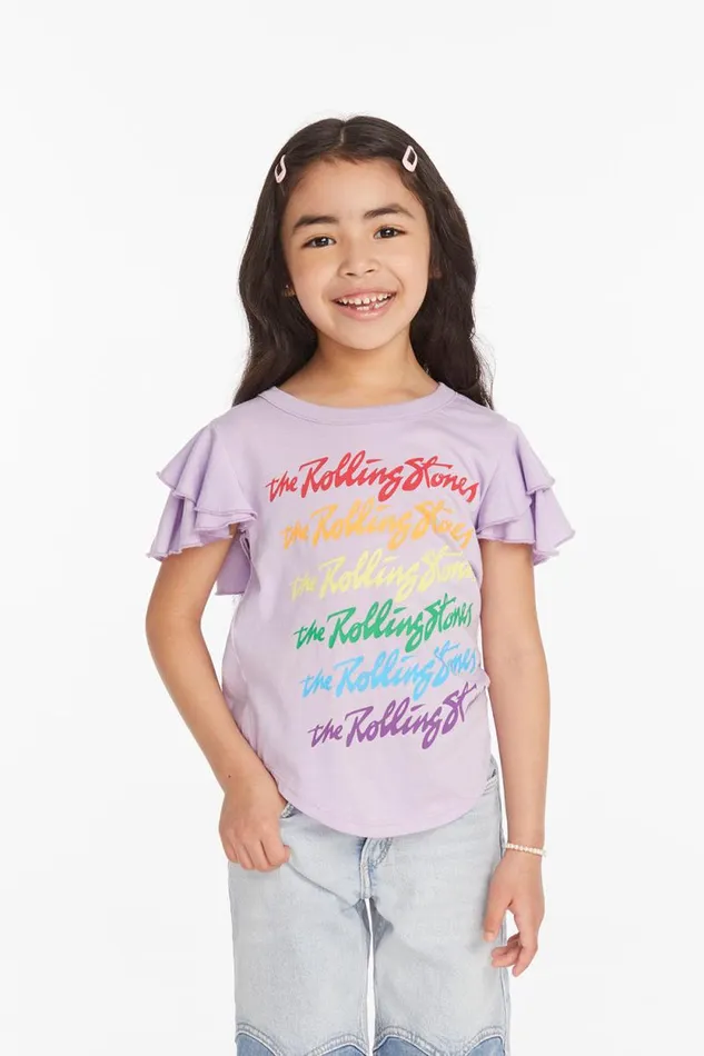 WomensKids Chaser Brand Music Rolling Stones Rainbow Script Girls Tee