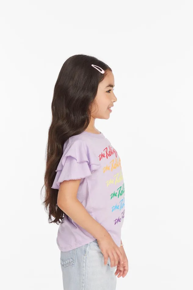 WomensKids Chaser Brand Music Rolling Stones Rainbow Script Girls Tee