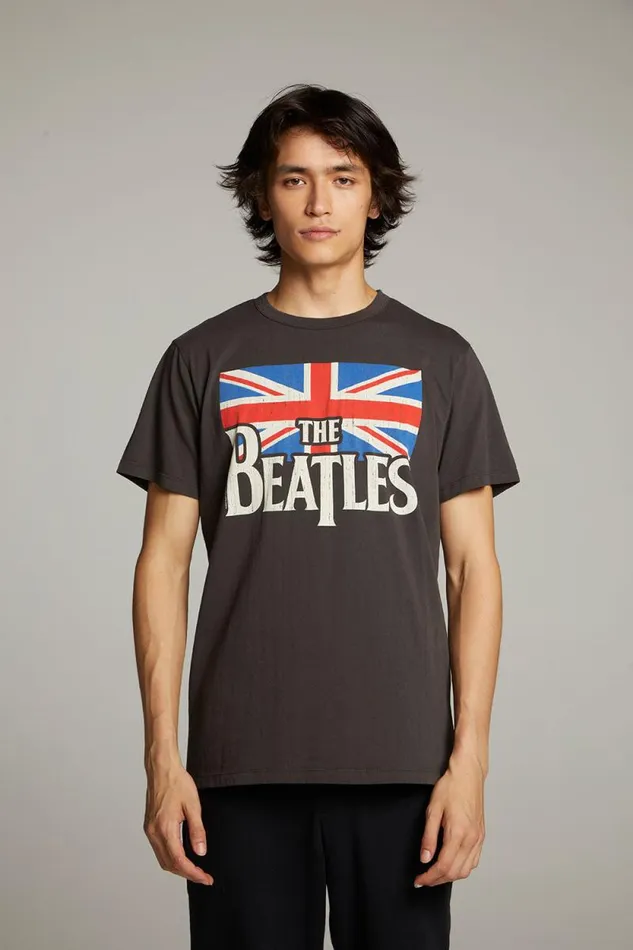 WomensMens Chaser Brand Music The Beatles Union Jack Crew Neck Tee