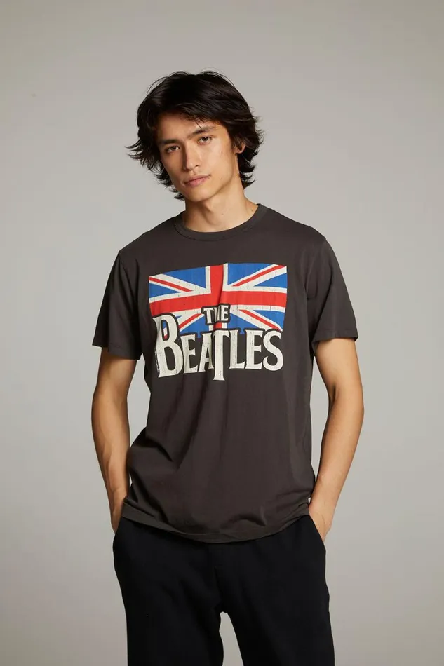 WomensMens Chaser Brand Music The Beatles Union Jack Crew Neck Tee