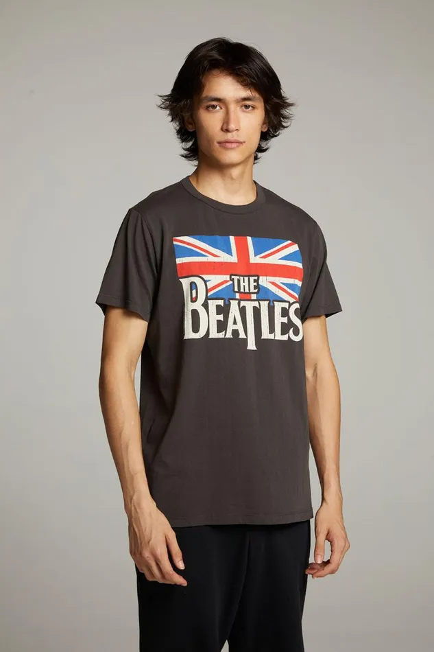 WomensMens Chaser Brand Music The Beatles Union Jack Crew Neck Tee