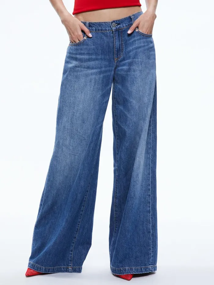 Womens Pants Alice Olivia Chaz Low Rise Baggy Wide Leg Jeans Ivy Blue