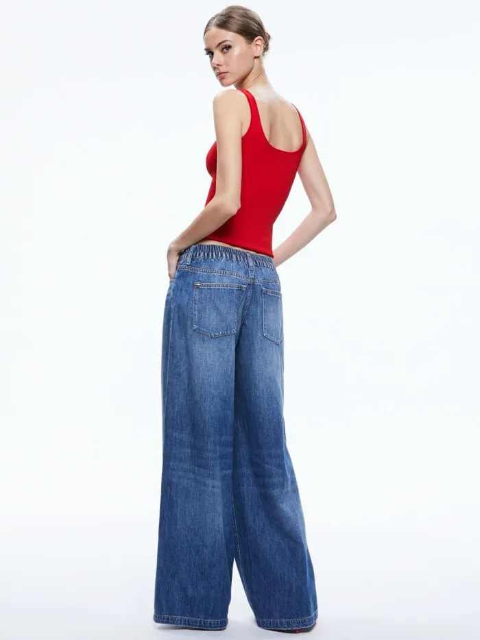 Womens Pants Alice Olivia Chaz Low Rise Baggy Wide Leg Jeans Ivy Blue