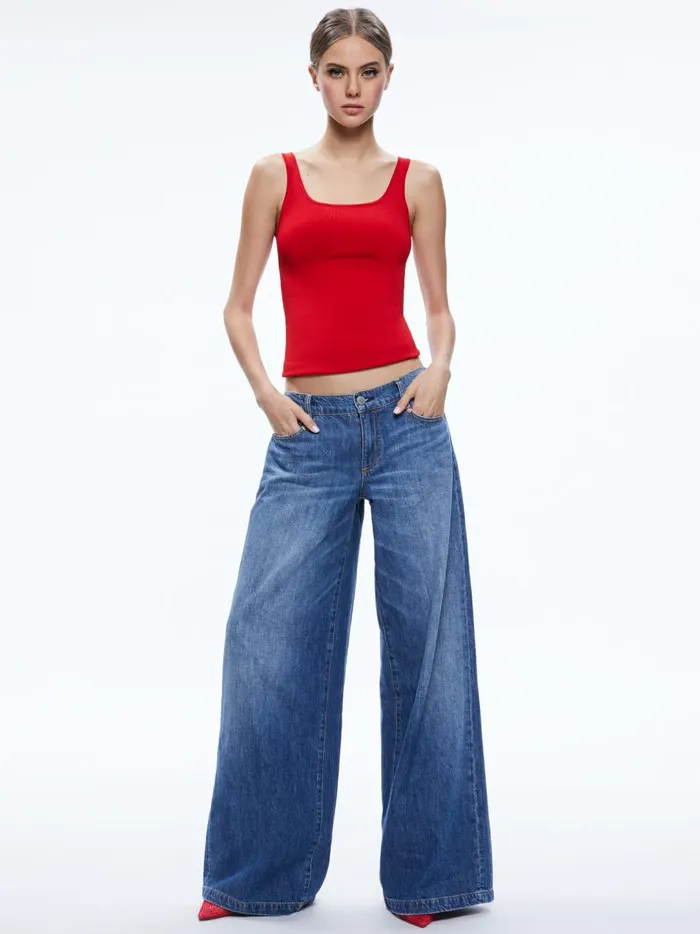 Womens Pants Alice Olivia Chaz Low Rise Baggy Wide Leg Jeans Ivy Blue