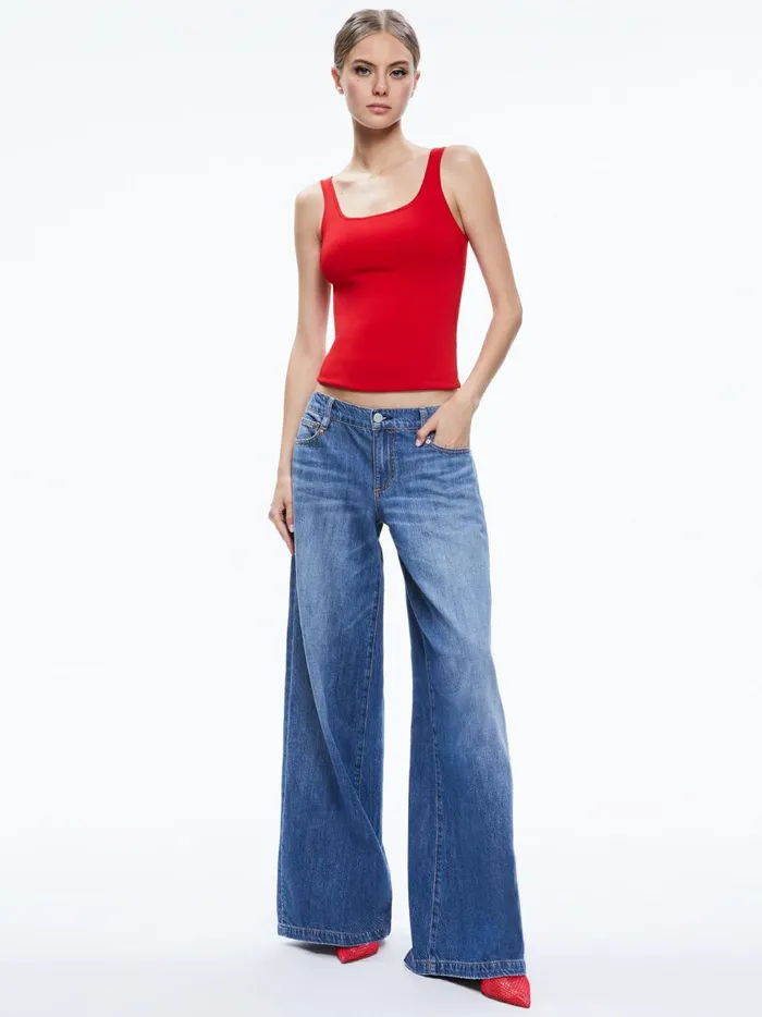 Womens Pants Alice Olivia Chaz Low Rise Baggy Wide Leg Jeans Ivy Blue