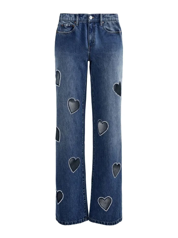 Womens Pants Alice Olivia Karrie Embellished Heart Jean True Blues Dark