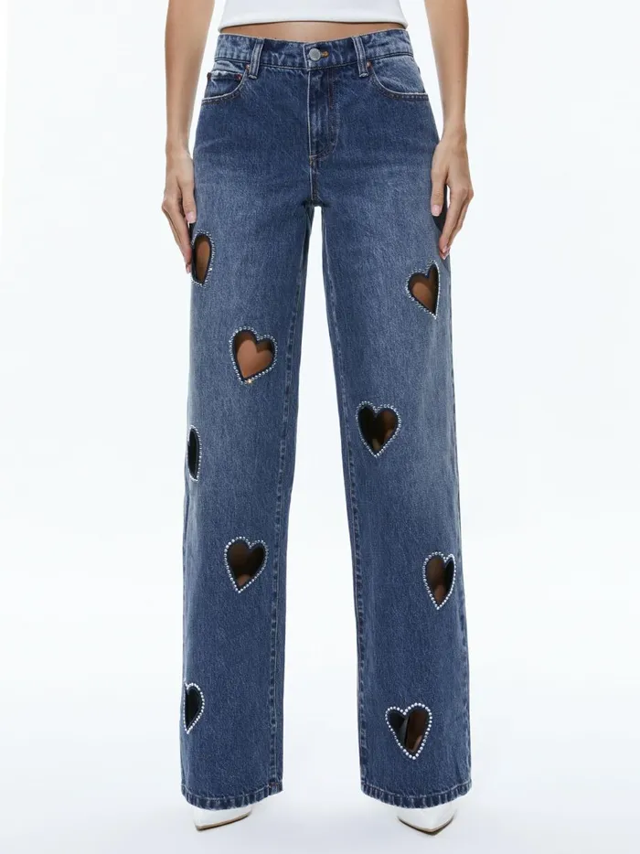 Womens Pants Alice Olivia Karrie Embellished Heart Jean True Blues Dark