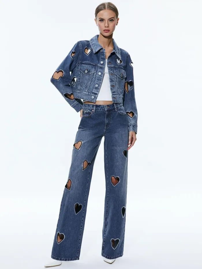 Womens Pants Alice Olivia Karrie Embellished Heart Jean True Blues Dark