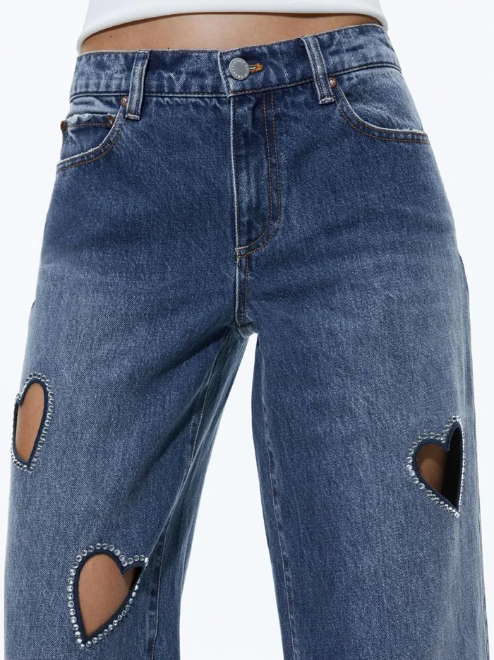 Womens Pants Alice Olivia Karrie Embellished Heart Jean True Blues Dark