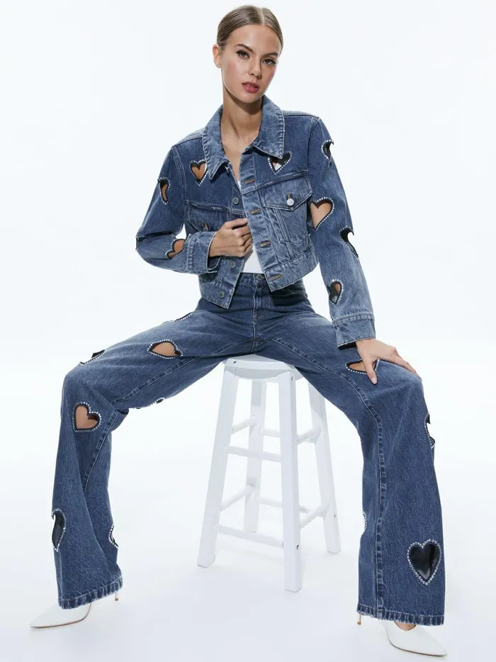 Womens Pants Alice Olivia Karrie Embellished Heart Jean True Blues Dark