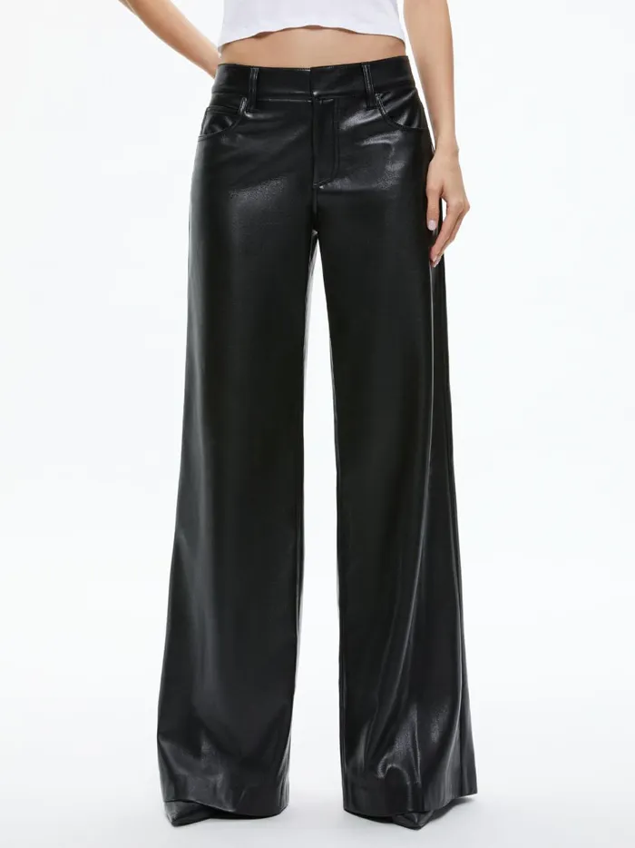 Womens Pants Alice Olivia Trish Vegan Leather Wide Leg Pant Black