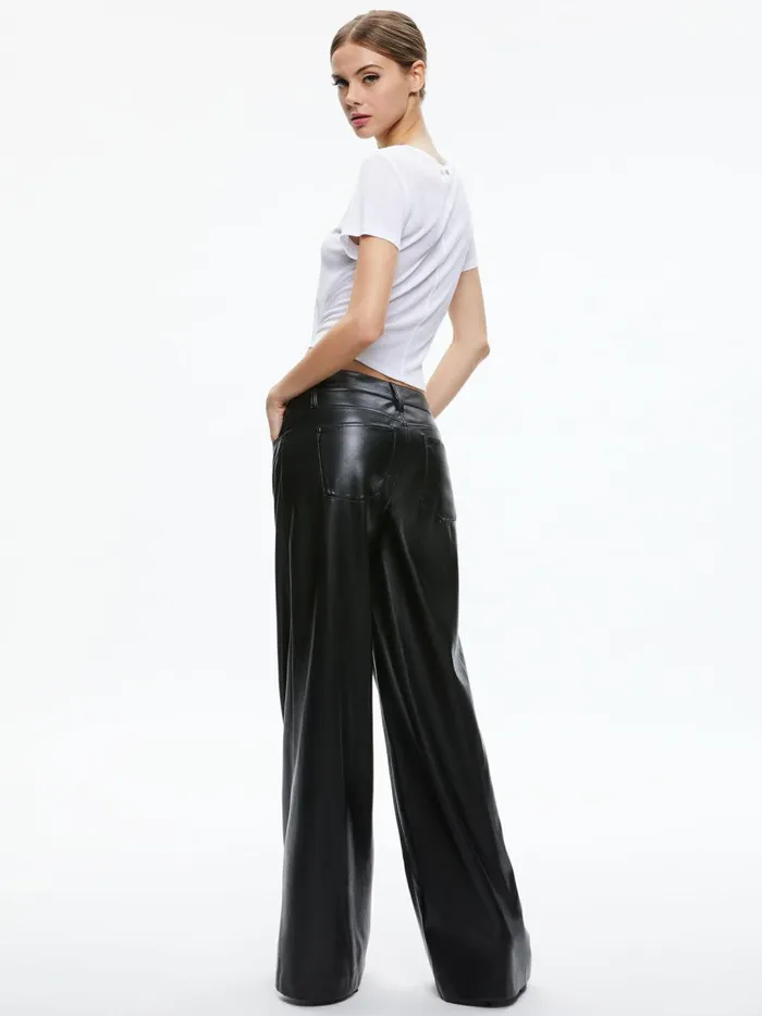 Womens Pants Alice Olivia Trish Vegan Leather Wide Leg Pant Black