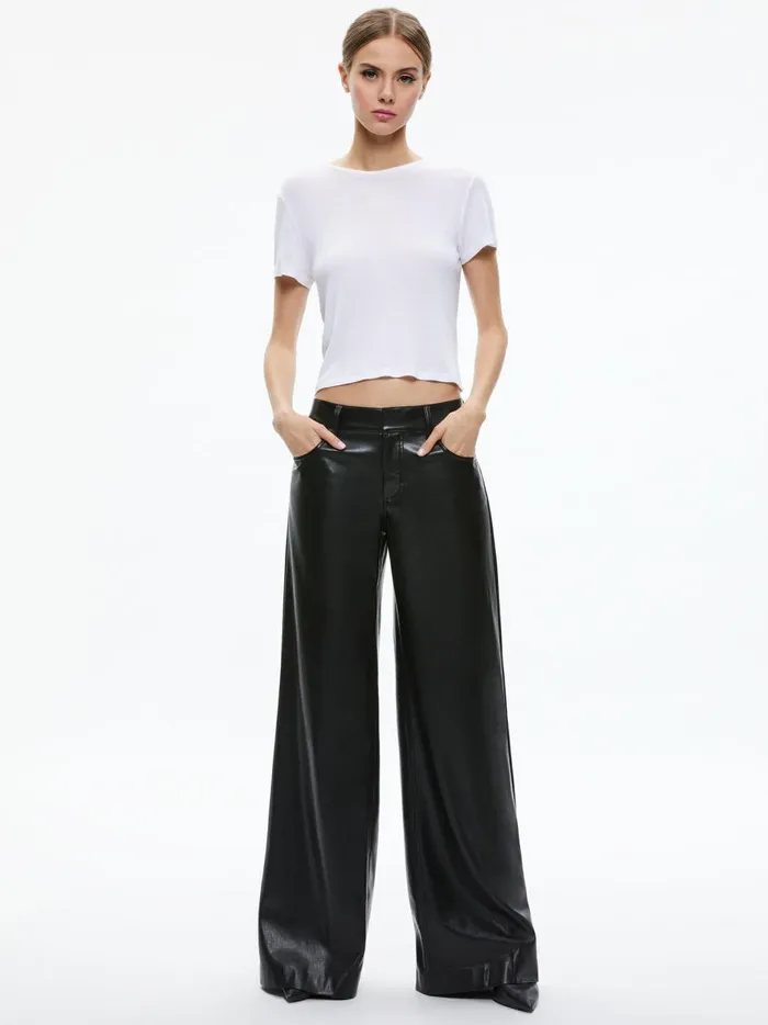 Womens Pants Alice Olivia Trish Vegan Leather Wide Leg Pant Black
