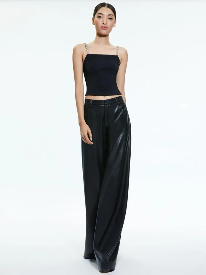 Womens Pants Alice Olivia Trish Vegan Leather Wide Leg Pant Black