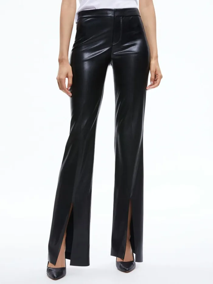 Womens Pants Alice Olivia Walker Vegan Leather Front Slit Pant Black