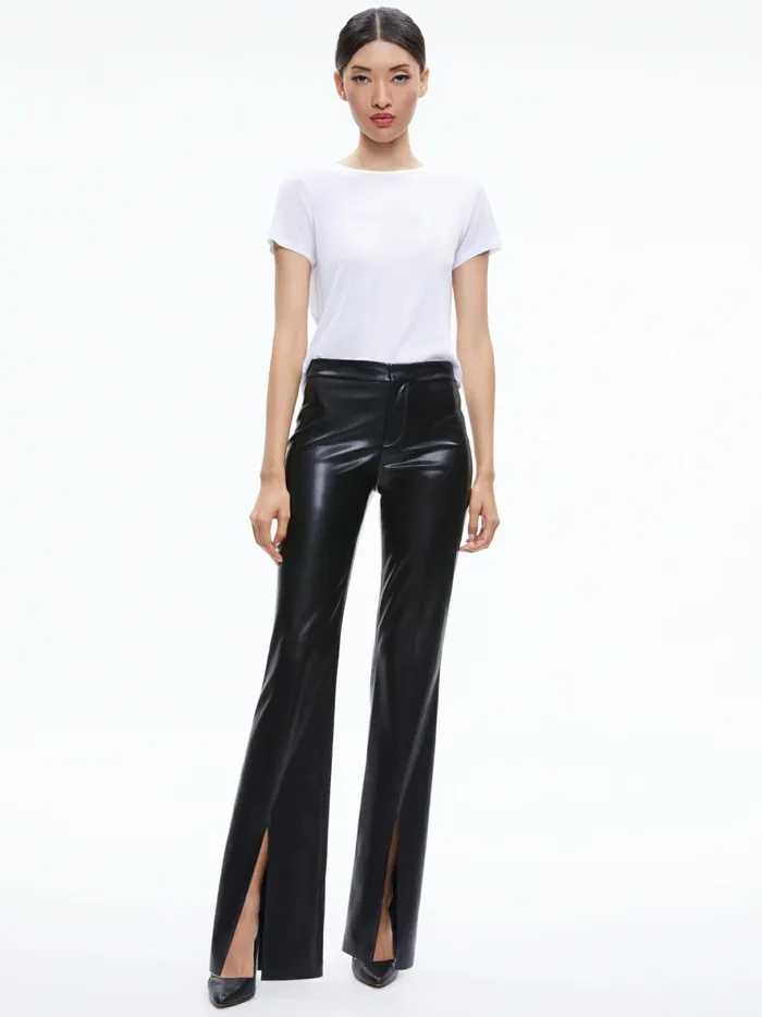Womens Pants Alice Olivia Walker Vegan Leather Front Slit Pant Black