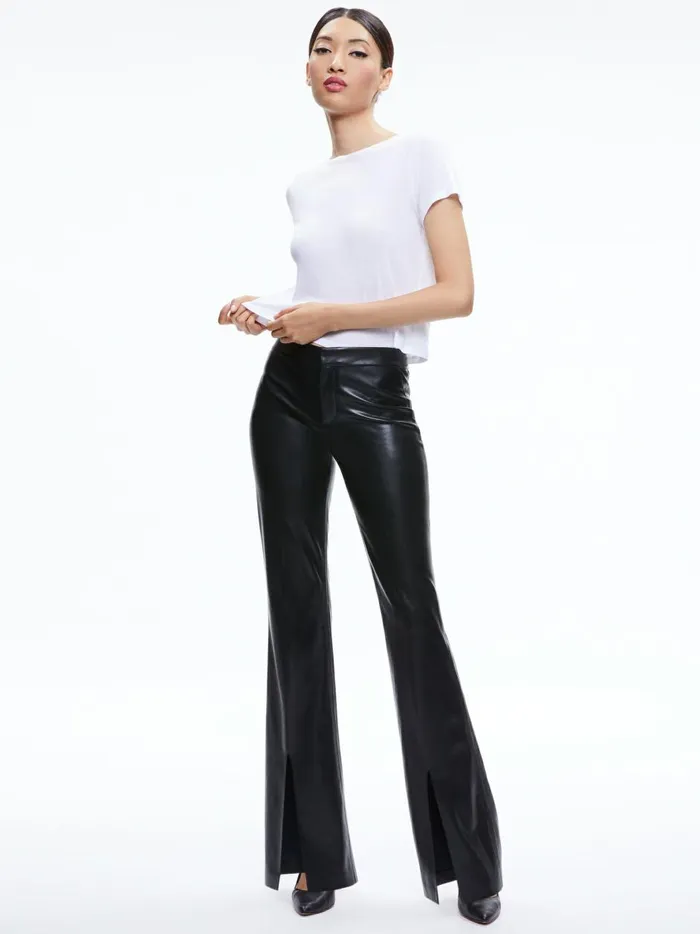 Womens Pants Alice Olivia Walker Vegan Leather Front Slit Pant Black