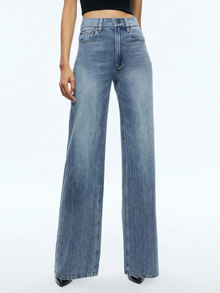 Womens Pants Alice Olivia Weezy Full Length Jean Sadie Lt Vintage Blue