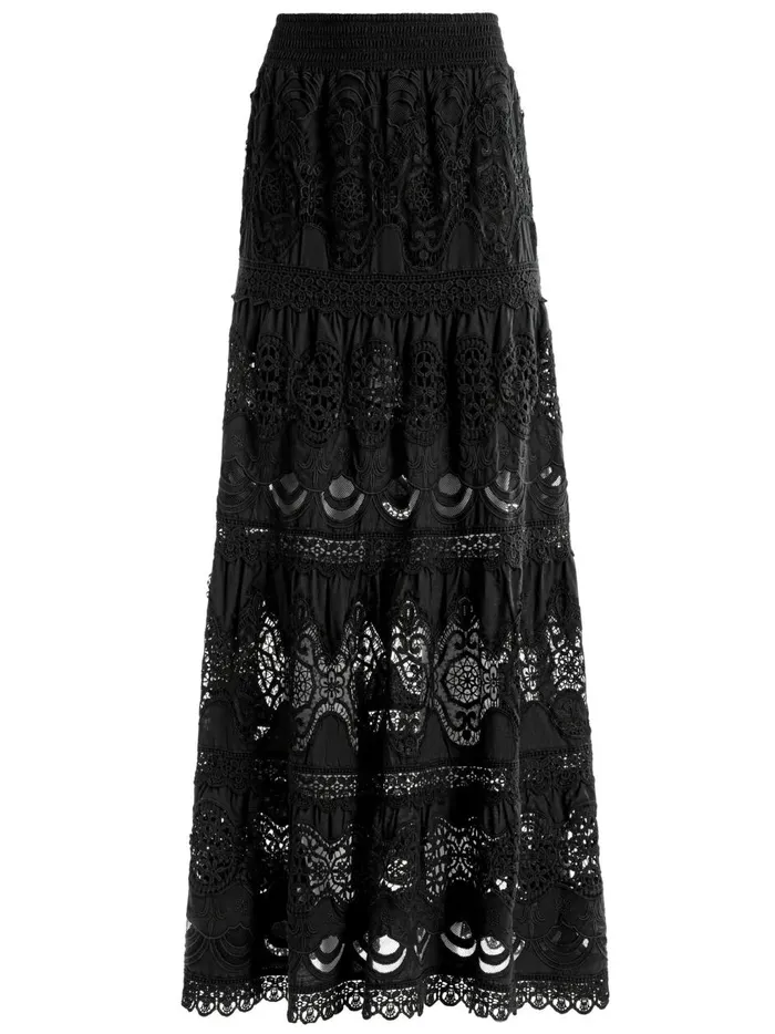 Womens Skirts Alice Olivia Cali Embroidered Tiered Maxi Skirt Black