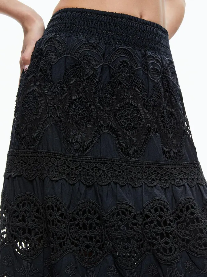 Womens Skirts Alice Olivia Cali Embroidered Tiered Maxi Skirt Black
