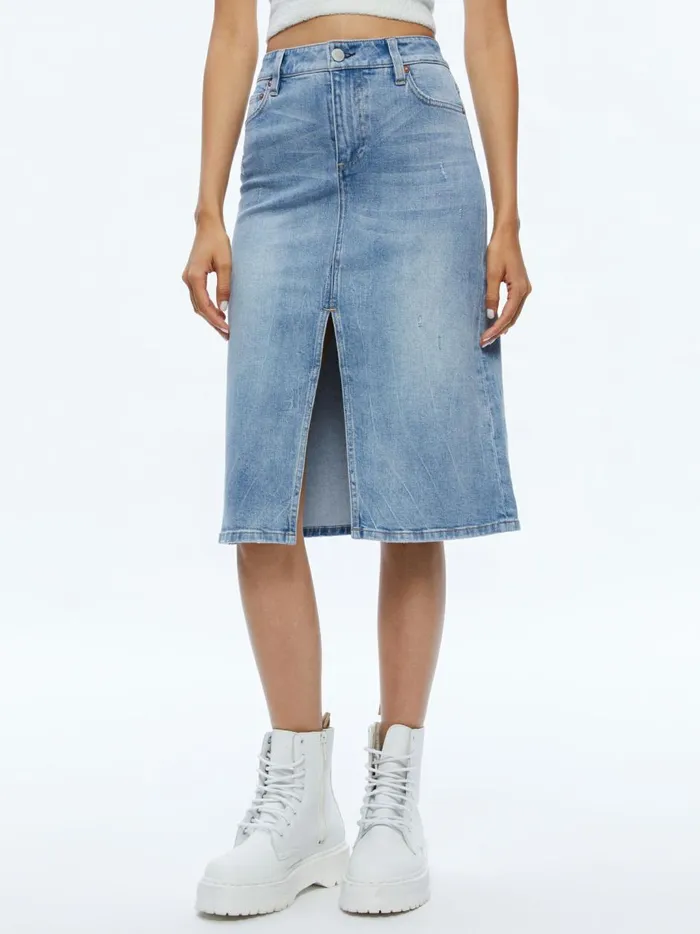 Womens Skirts Alice Olivia Rye Midi Denim Skirt Lightning Blue