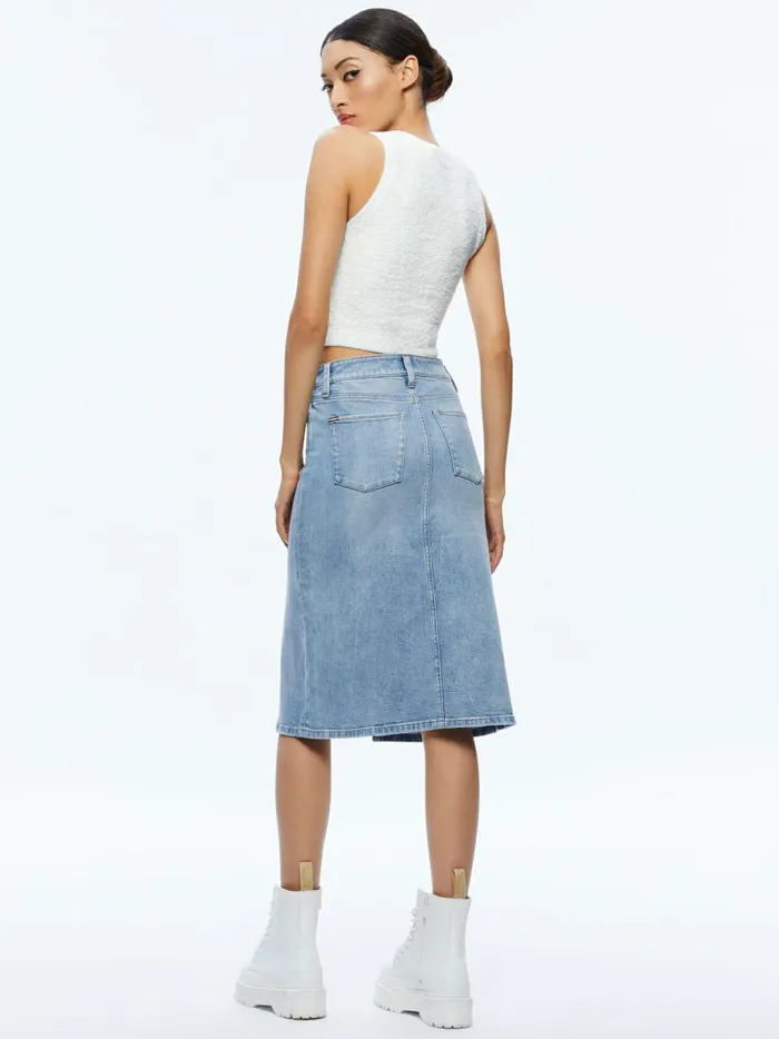 Womens Skirts Alice Olivia Rye Midi Denim Skirt Lightning Blue