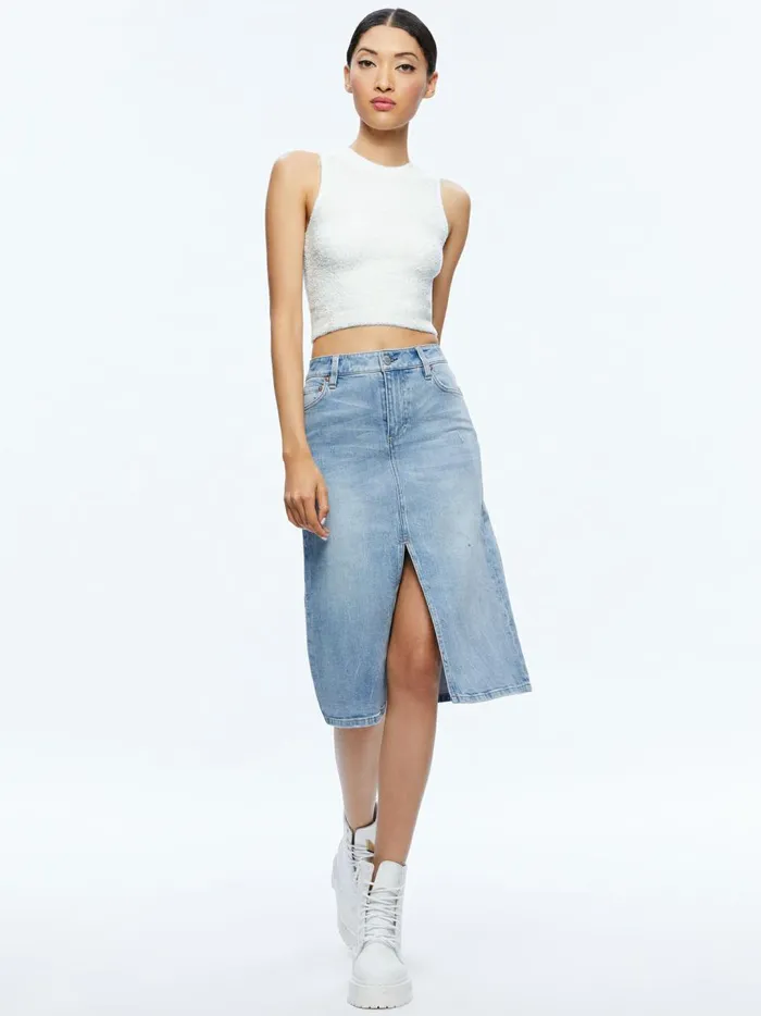 Womens Skirts Alice Olivia Rye Midi Denim Skirt Lightning Blue