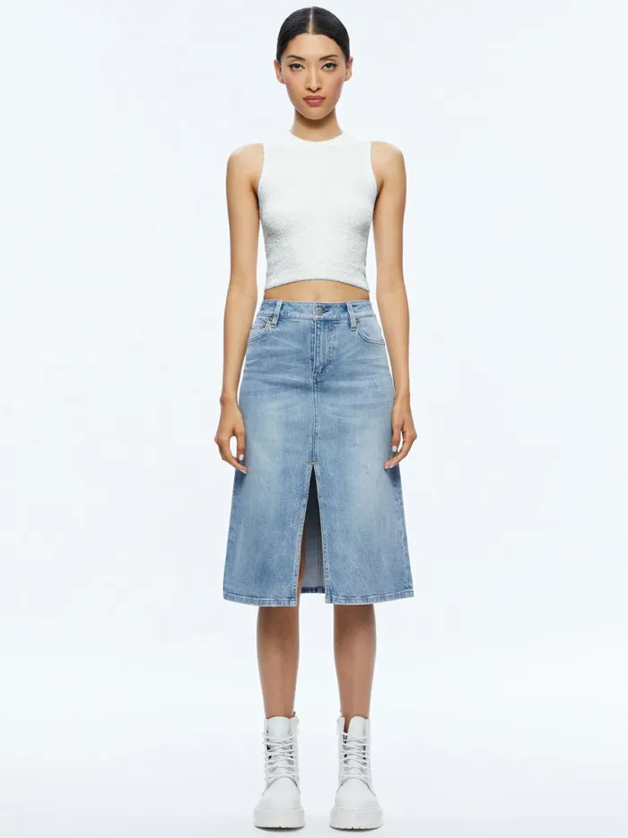 Womens Skirts Alice Olivia Rye Midi Denim Skirt Lightning Blue