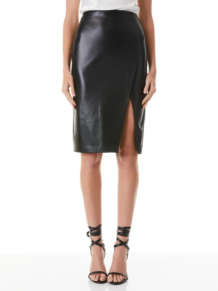 Womens Skirts Alice Olivia Siobhan Front Wrap Midi Skirt Black