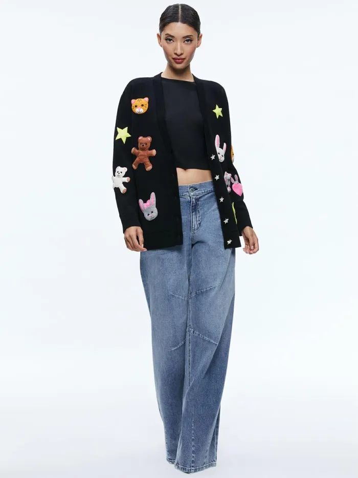 Womens Sweaters Alice Olivia Bradford Applique Cardigan Black Multi