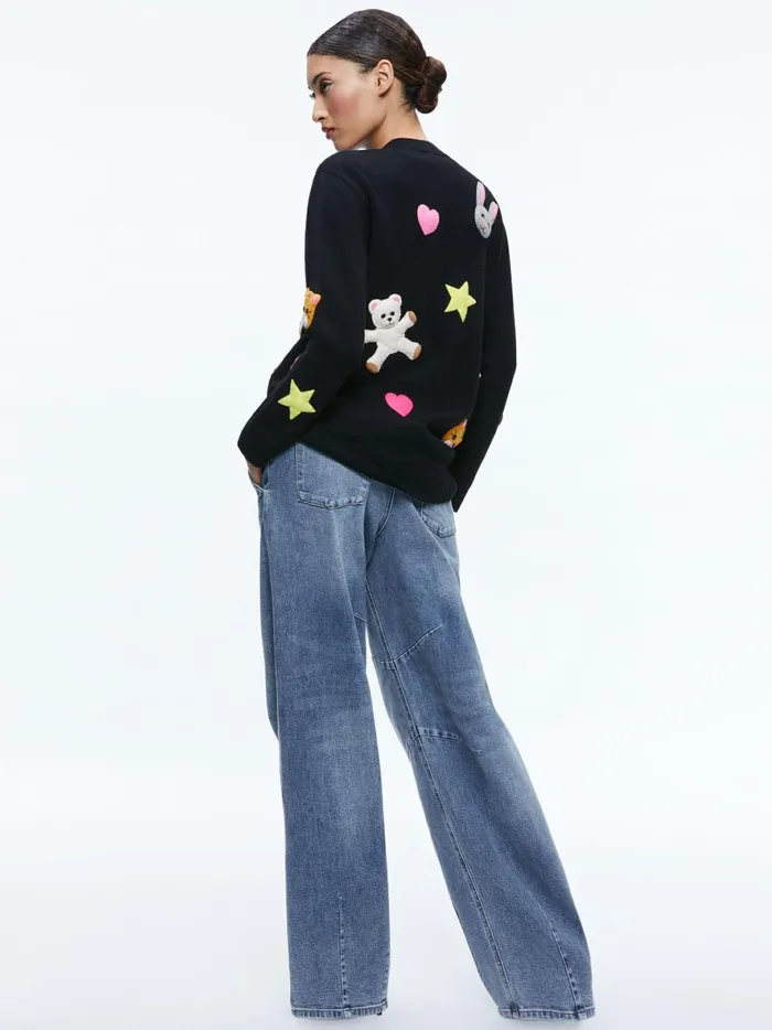 Womens Sweaters Alice Olivia Bradford Applique Cardigan Black Multi