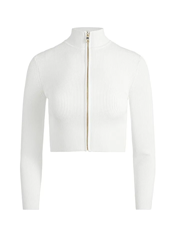 Womens Sweaters Alice Olivia Dorris Ribbed Zip Up Cardigan Soft White