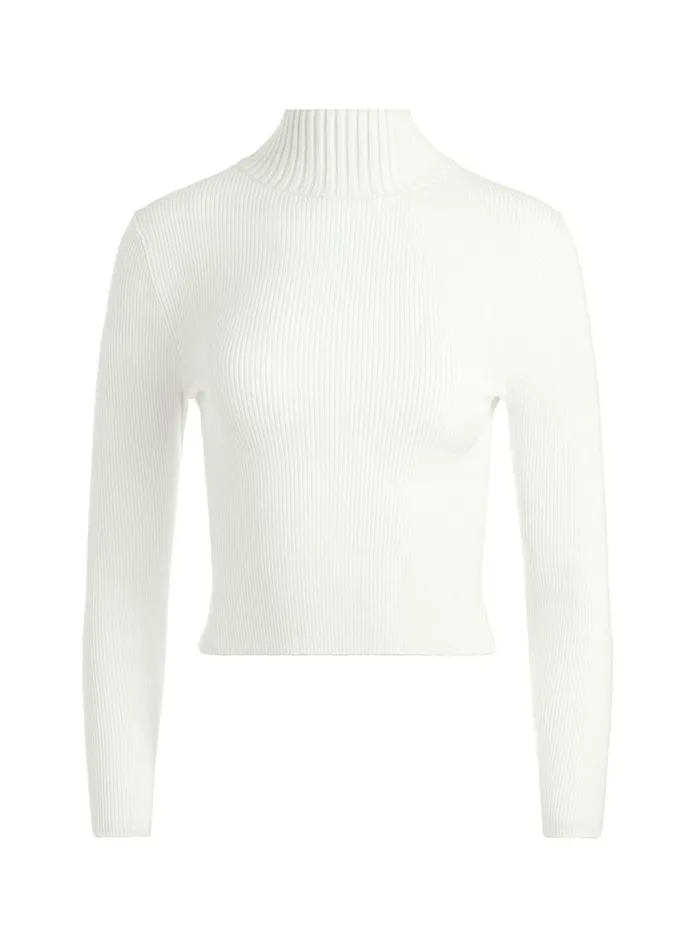 Womens Sweaters Alice Olivia Senaida Cropped Mock Neck Pullover Soft White