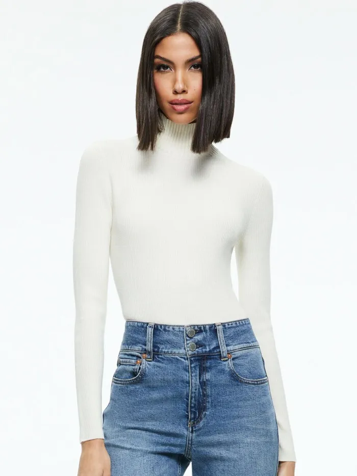 Womens Sweaters Alice Olivia Senaida Cropped Mock Neck Pullover Soft White